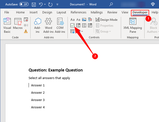 microsoft word checkbox content control table