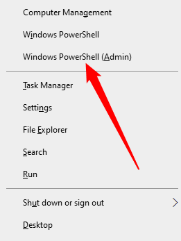 Open the Power User Menu by hitting Windows+x, then click "Windows Powershell(Admin)."
