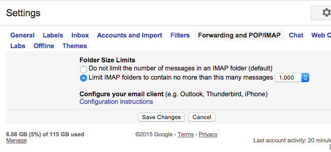 Select a limit to the number of emails in your IMAP folder.