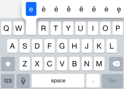 Adding an accented character on the iPhone keyboard.
