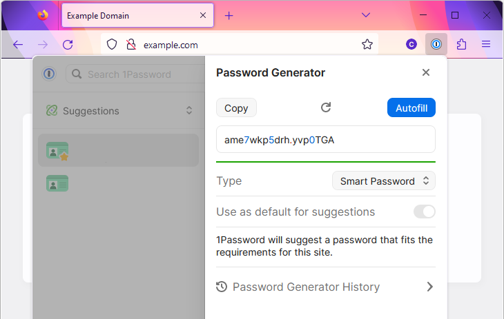 The password generator in 1Password's Firefox browser extension.