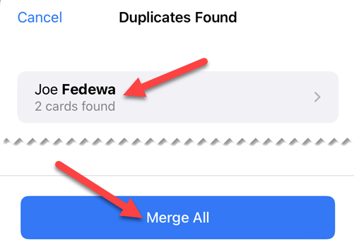 Select a contact or "Merge All."