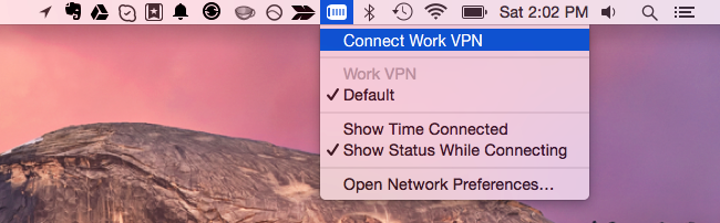 Click the &quot;Connect VPN&quot; in the Mac's menu bar