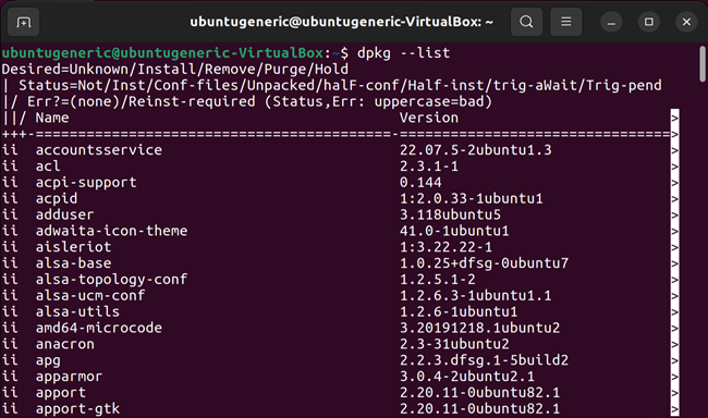 Running &quot;dpkg --list&quot; in the Termminal on Ubuntu. 