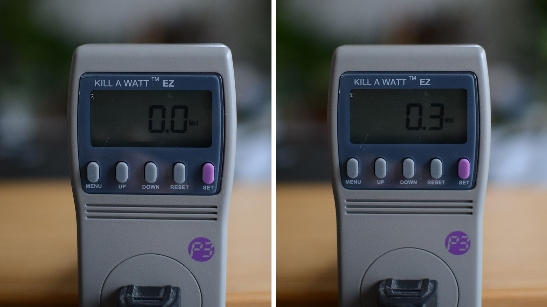 A Kill a Watt meter showing the reading fluctations caused by very low watt loads.