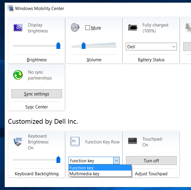 The Windows Mobility Center can change how the Function Keys work, too. Click the drop-down box and select between "Function Key" and "Multimedia Key."