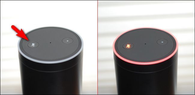 Using the mute button on an Amazon Echo.