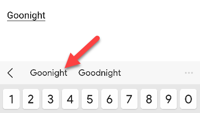 Select word in suggestion row.