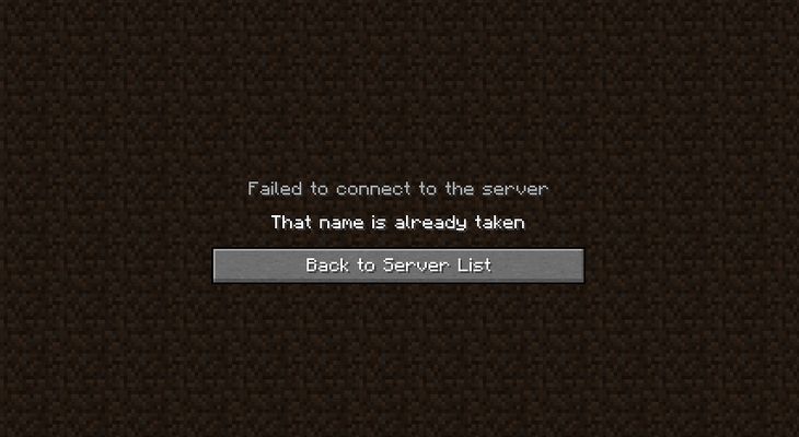A Minecraft error message indicating a player cannot join a server because the player name is already in use on that server.