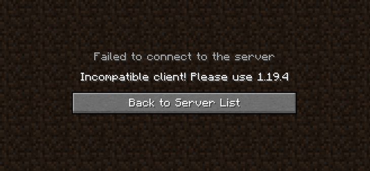 An error message indicating a player is trying to join a Minecraft server with an incompatible client.