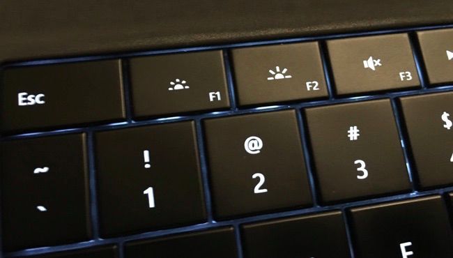 Brightness keys in the top row on a Microsoft Surface keyboard.