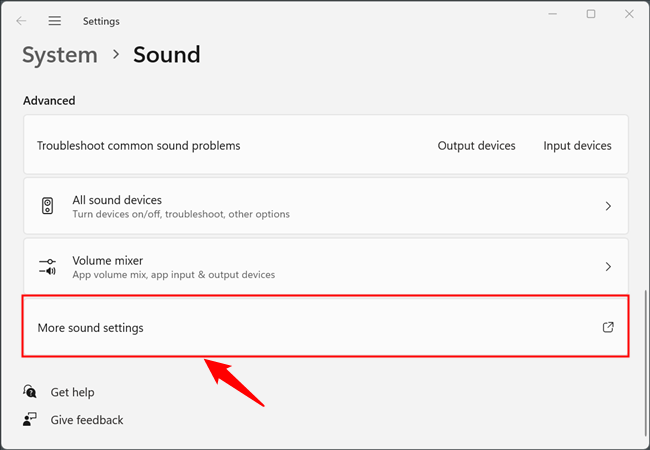Scroll down to the bottom of the page, then click &quot;More Sound Settings.&quot;