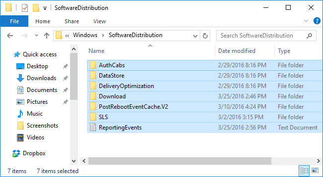 Select the contents of the &quot;Software Distribution folder.&quot;