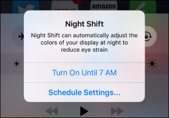 Tape "Schedule Settings" to schedule Night Shift or tap "Turn on Until 7 AM" to turn it on temporarily. 