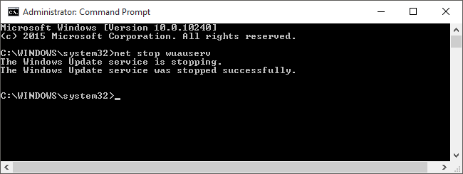Stop the windows update service in Command Prompt. 