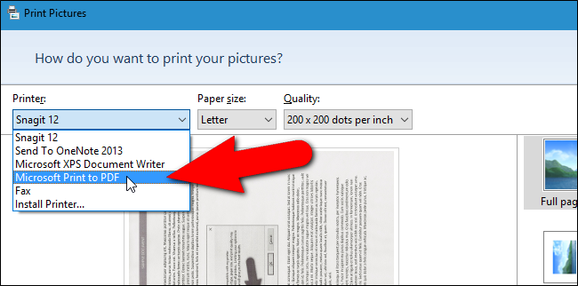 Select &quot;Microsoft Print to PDF.&quot; 