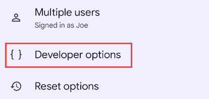 Developer Options in the Settings.