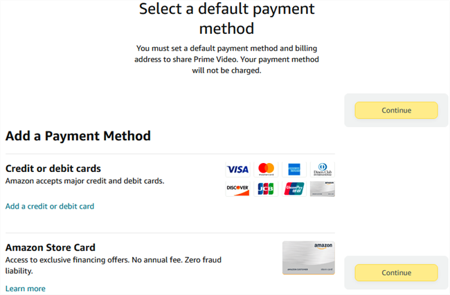 Add a payment method or select one from the options listed.