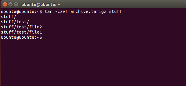 Run "tar -czvf" on the desired folder to bundle and compress all of the contents. 