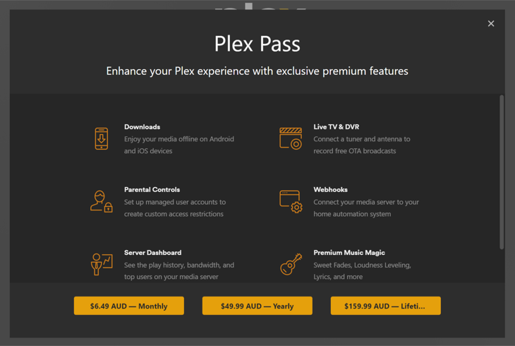 Plex Pass subscription splash screen