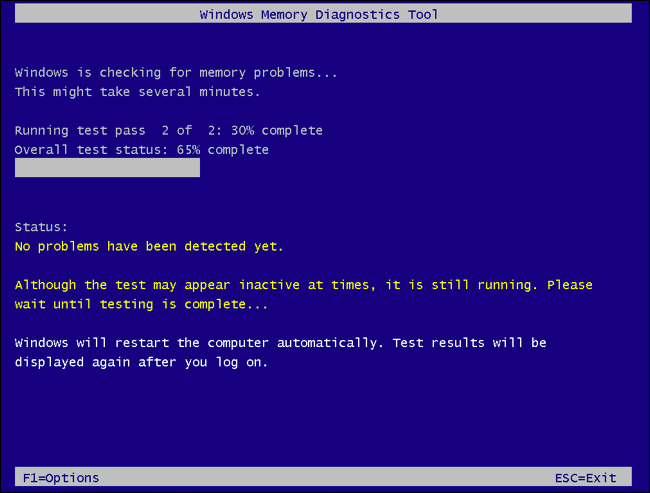 Windows Memory Diagnostics Tool scanning RAM