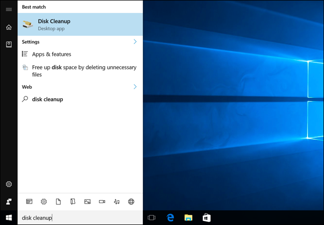 Launching Disk Cleanup on Windows 10