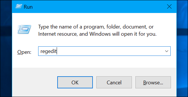 Press Windows+R to open &quot;Run&quot; and type &quot;regedit&quot; in and hit the Enter key.
