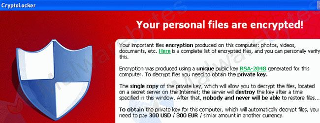 A screenshot of a ransomware warning message.