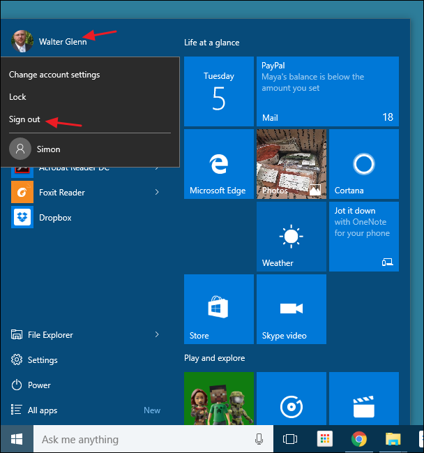 How to Log Out in Windows 8 and 10