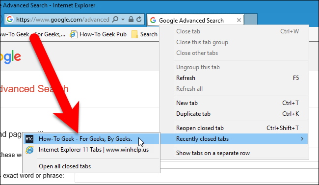 Internet Explorer's &quot;Recently Closed Tabs&quot; menu. 