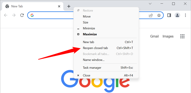 Right-click the title bar of Google Chrome, then select "Reopen closed tab."