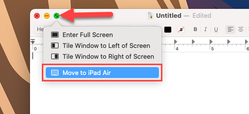 Hover over the full-screen button and choose your iPad.