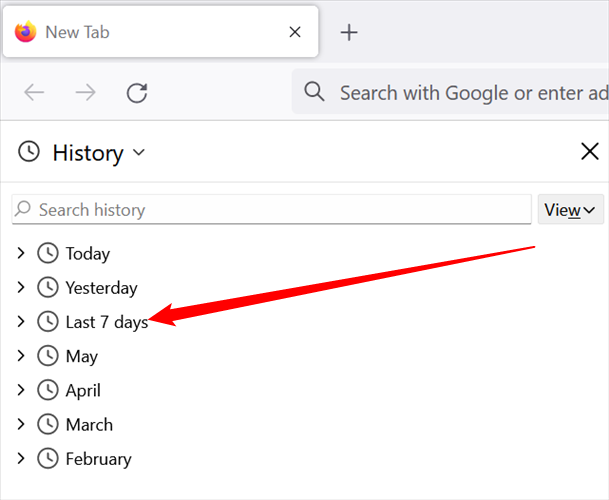 You can view your browsing history by time period,