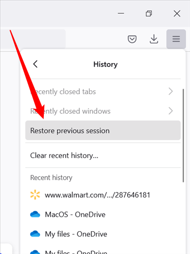 Click "Restore Previous Session" to open all of the tabs from the last instance of Firefox closed.