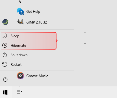 Open the Start Menu, click the Power button, and both &quot;Sleep&quot; and &quot;Hibernate&quot; are available. 