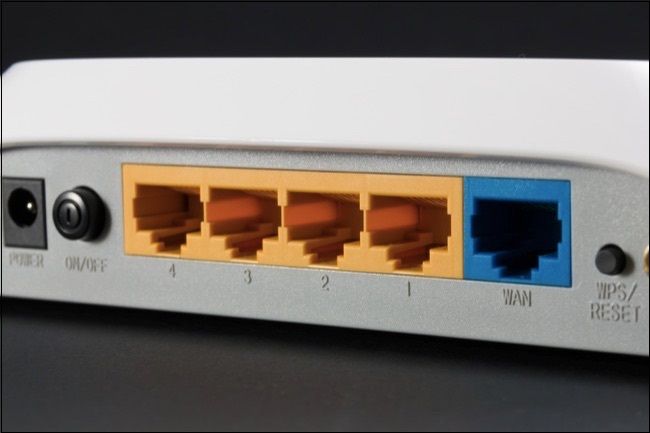 ethernet port on the back of the router network port on black background