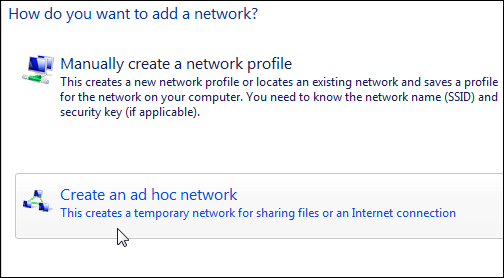 Click &quot;Create an ad hoc network.&quot; 