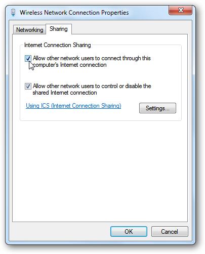 Tick the option to allow sharing this PC's internet connection. 