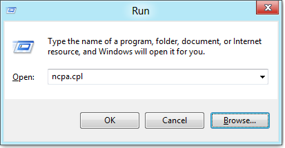 Press Windows+R, then enter &quot;ncpa.cpl&quot; into the text field and hit &quot;OK.&quot;