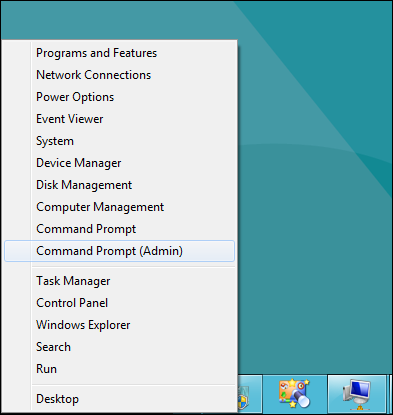 Hit Windows+X to open the Power User Menu, then select &quot;Command Prompt(Admin).&quot;