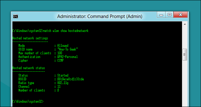 The network properties displayed in Command Prompt. 