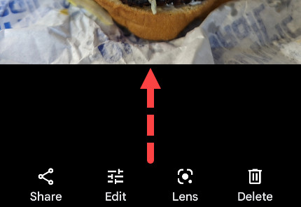 Swipe up on a photo to reveal the menu.