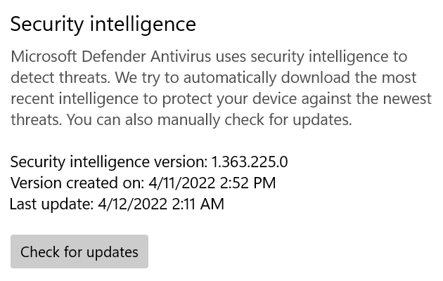Microsoft Defender is up to date.