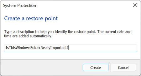 An example of a manually named restore point.