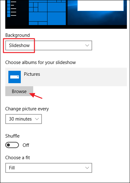 slideshow settings for desktop background
