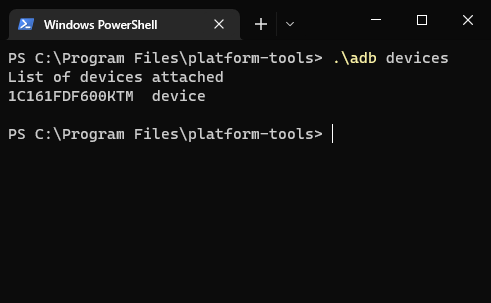 Run &quot;.\adb devices&quot; to list connected Android phones. 