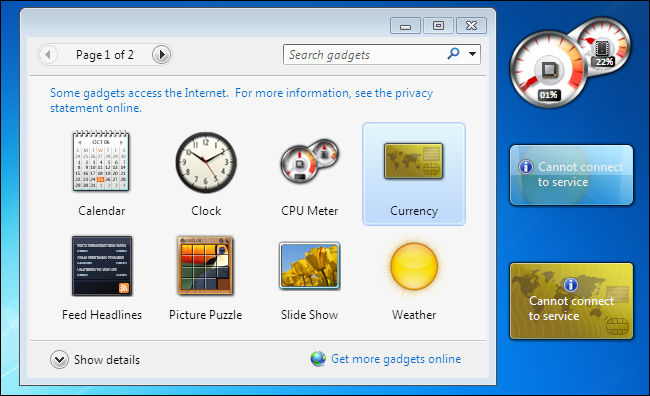Gadgets on Windows 7