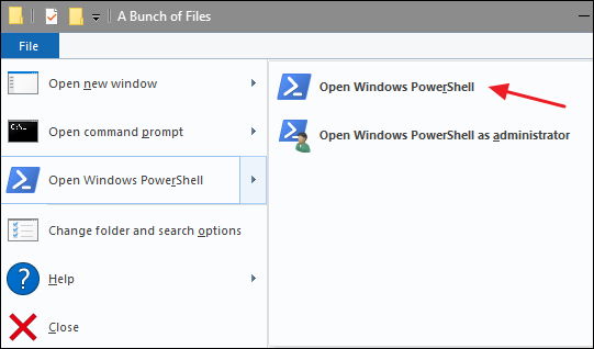 Click File &gt; Open Windows PowerShell &gt; Open Windows PowerShell.
