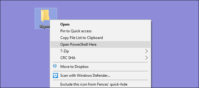The &quot;Open PowerShell Here&quot; option in the context menu.