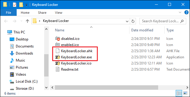 The Keyboard Locker executable and script. 